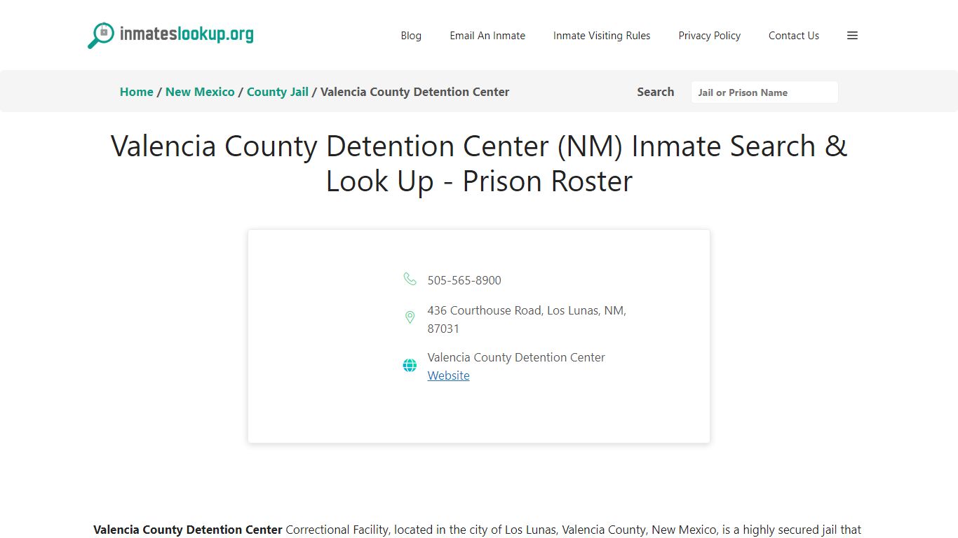 Valencia County Detention Center (NM) Inmate Search & Look Up - Prison ...